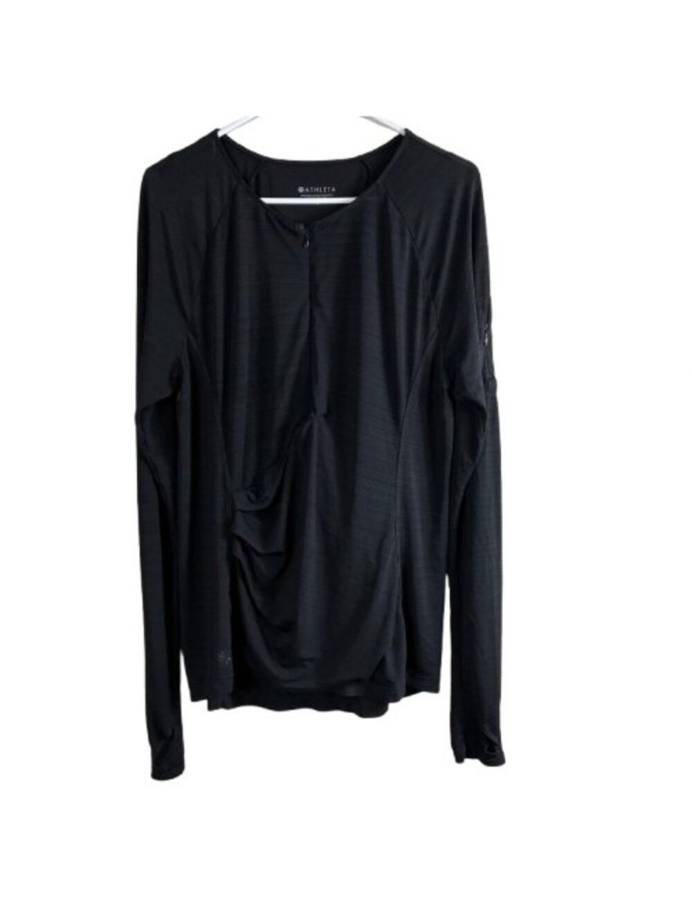 Athleta Black Lightweight Ruched Half-Zip Running Top L
